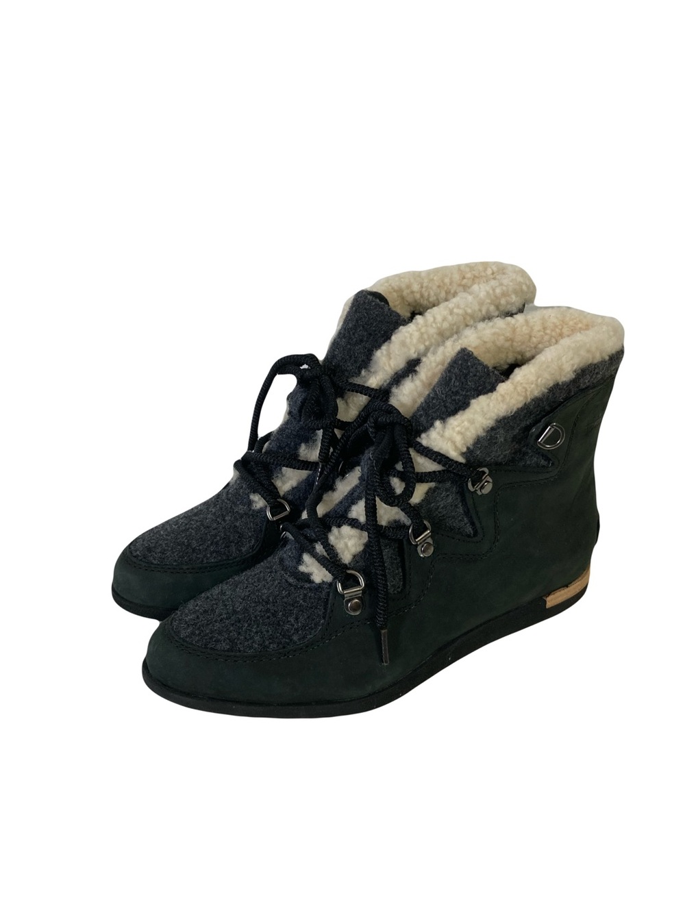 New SOREL Shoes Boots Women 8 “Sneakchic Alpine” Grey Fur Lamb-Trim Felt Nubuck